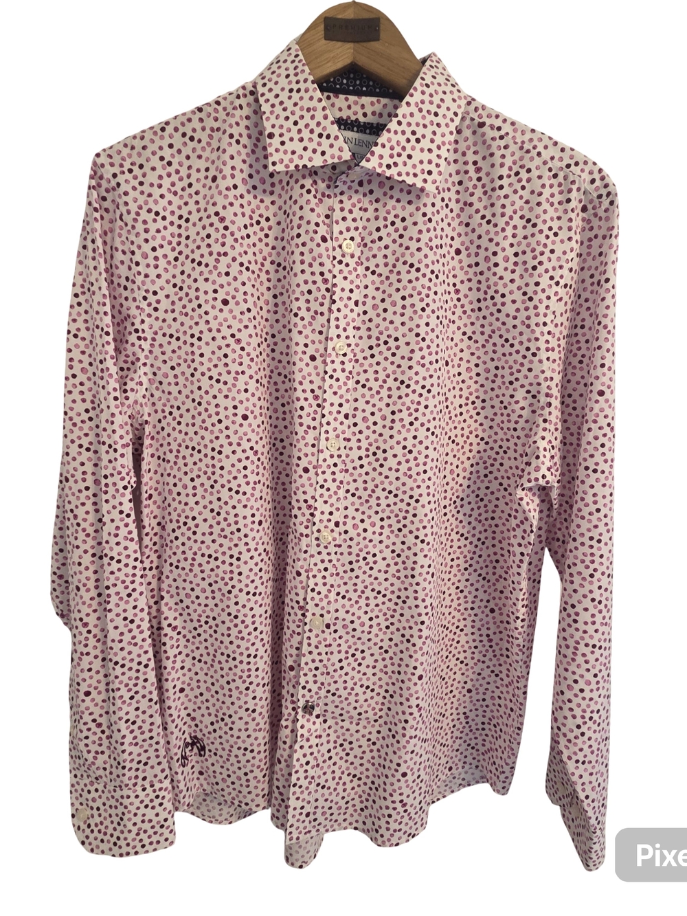 John Lennon Men's Long-Sleeve Pink Dot Dress Shirt Size L